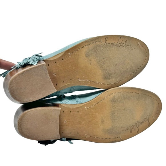 Sam Edelman Paige Suede Fringe Booties Western Rodeo Cowgirl Aqua Blue Size 6 - Picture 7 of 7